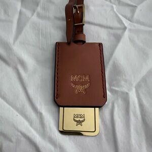 MCM Tan Leather Luggage Tag with Gold Accents